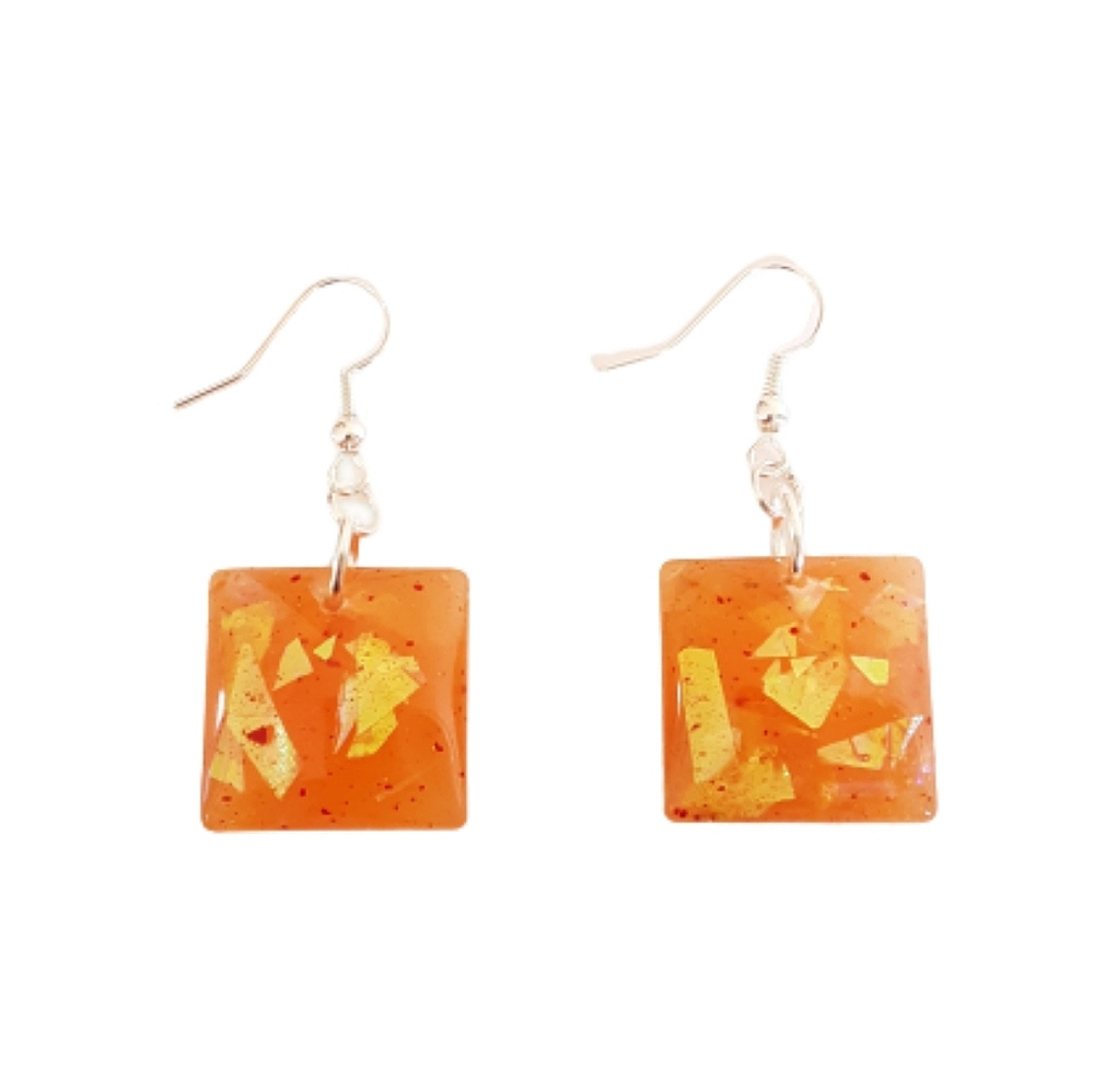 Faux orange opal dangle earrings with silver hooks new handmade resin